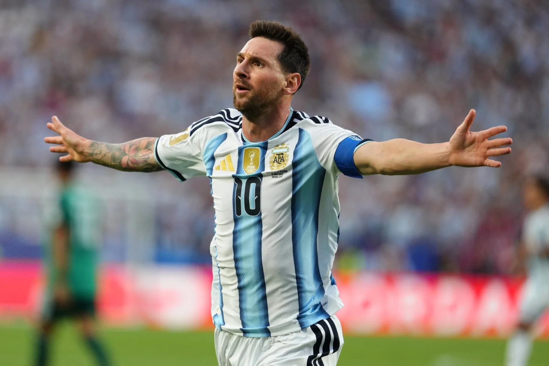 Argentina players celebrate after defeating Cape Verde in extra time to reach the FIFA World Cup Round of 16.