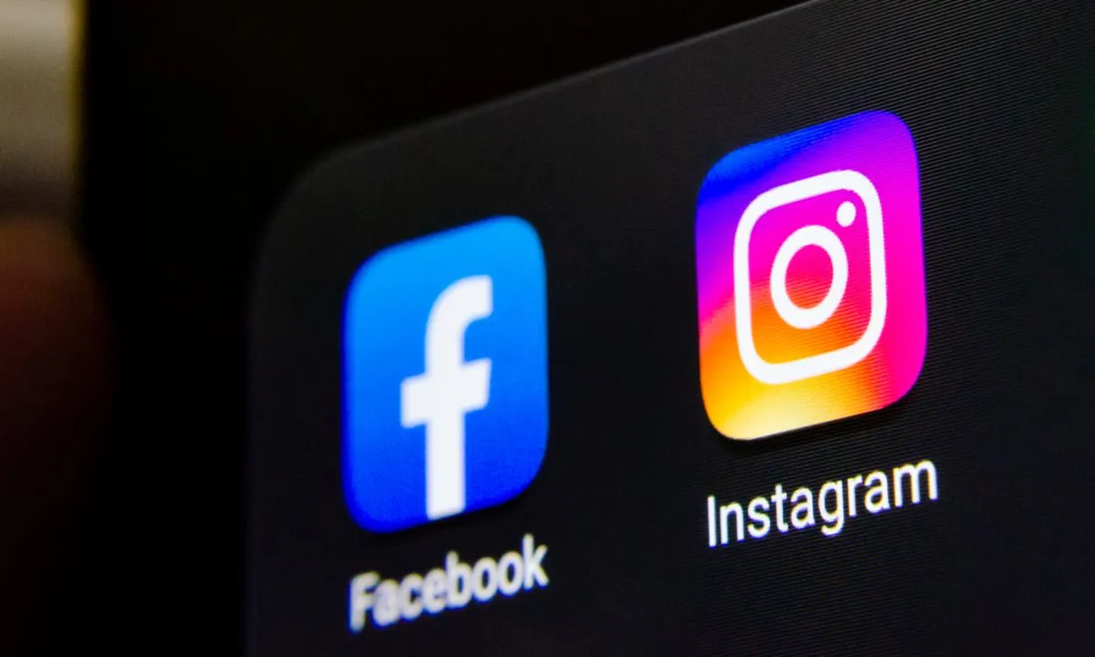 A smartphone and digital interface symbolize the EU's regulatory action involving Meta's Facebook and Instagram platforms.