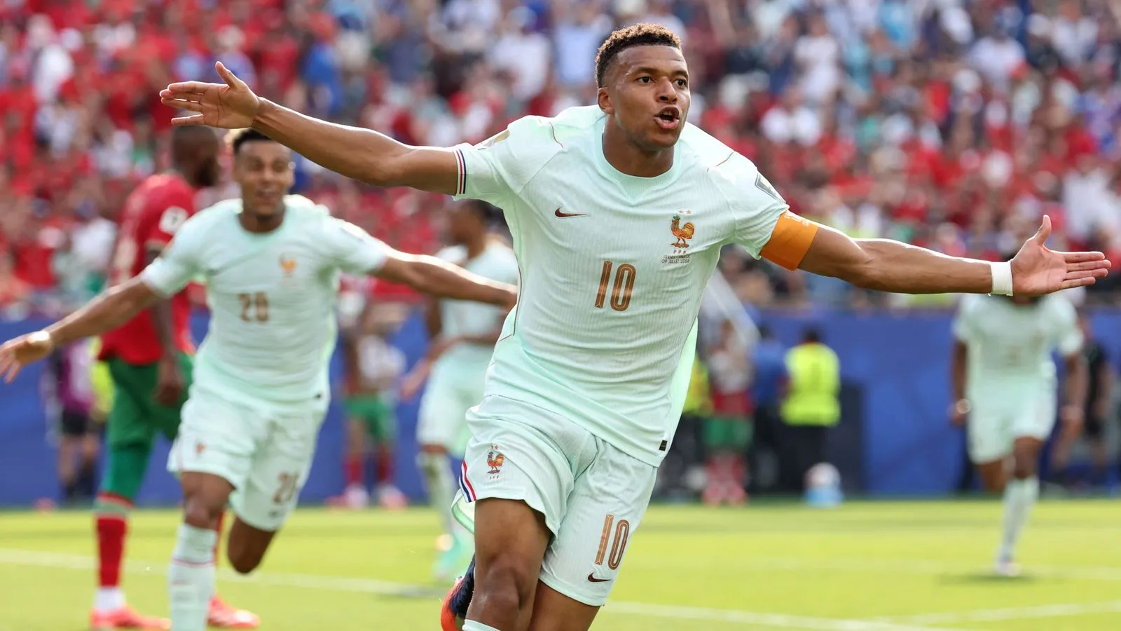 France players celebrate after securing a place in the FIFA World Cup semi-finals.
