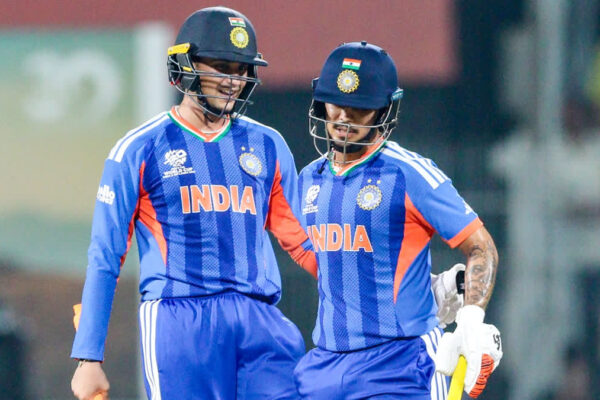 Indian batsman playing an attacking shot during T20 World Cup match against Zimbabwe in Chennai.