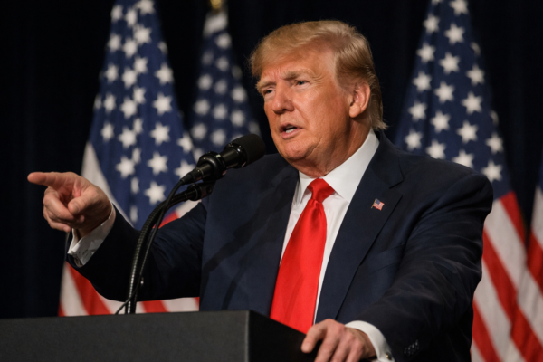 Donald Trump delivering remarks following his unprecedented force warning to Iran over Khamenei death