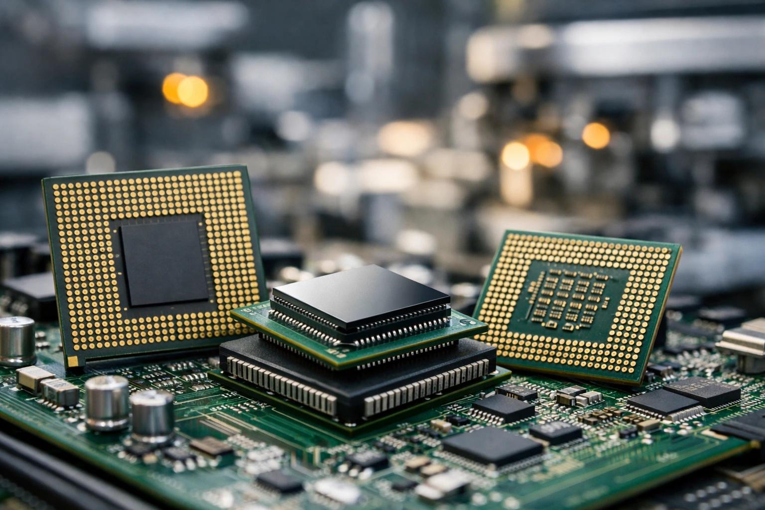 global chip crisis driving higher electronics prices shown through microchips on a circuit board