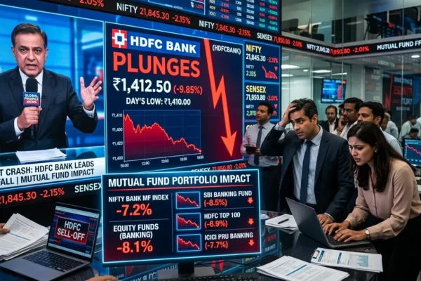 HDFC Bank stock crash with falling charts impacting mutual fund portfolios