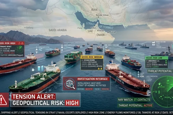 Oil tankers and cargo ships passing through Strait of Hormuz under military watch