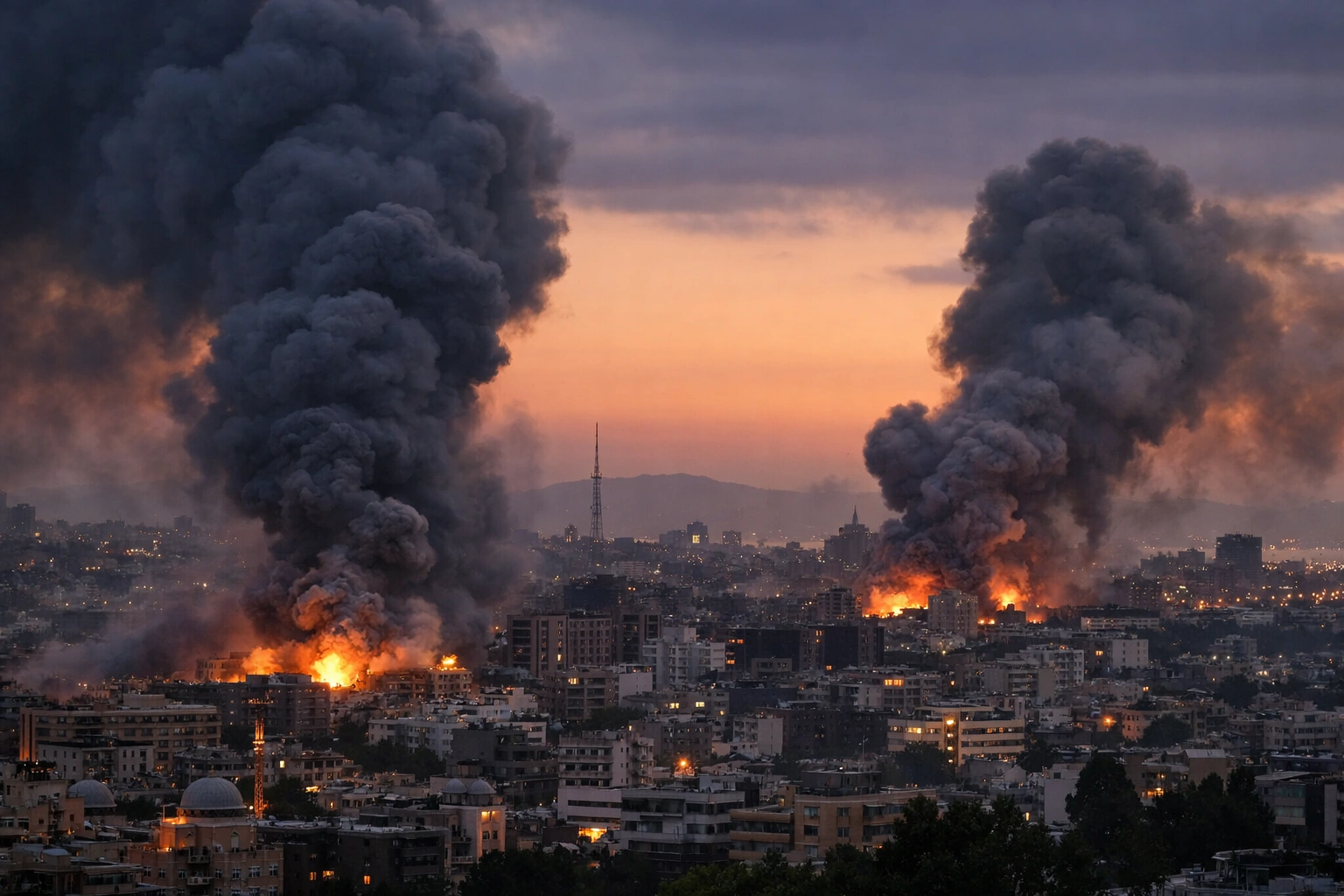Smoke rising over city skyline after Israel bombards Beirut and Tehran as US signals surge in strikes on Iran
