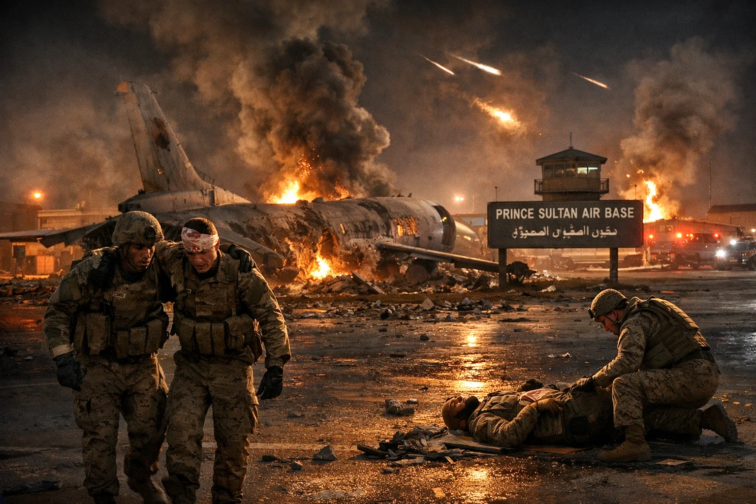 US soldiers injured Saudi airbase attack aftermath at Prince Sultan Air Base