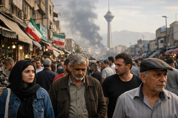 Doubts among Iranians who supported war as citizens walk through Tehran street during conflict uncertainty.