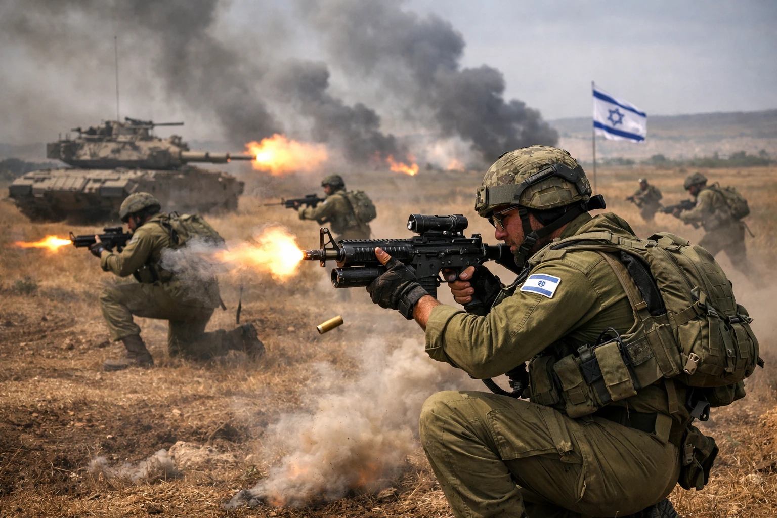Tehran oil refinery fires after Israeli strikes with huge flames and smoke visible above the industrial complex at night.