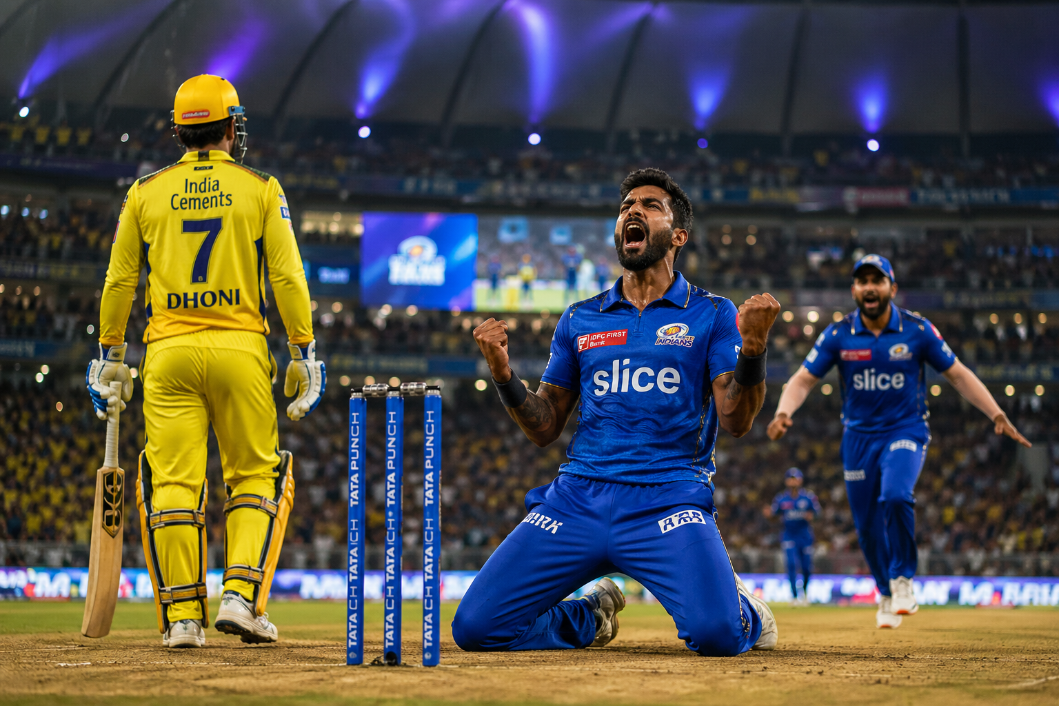 IPL players reacting emotionally during a dramatic IPL 2026 match under stadium lights