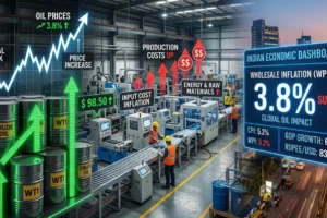 India WPI inflation rises due to oil price surge amid US-Iran conflict.