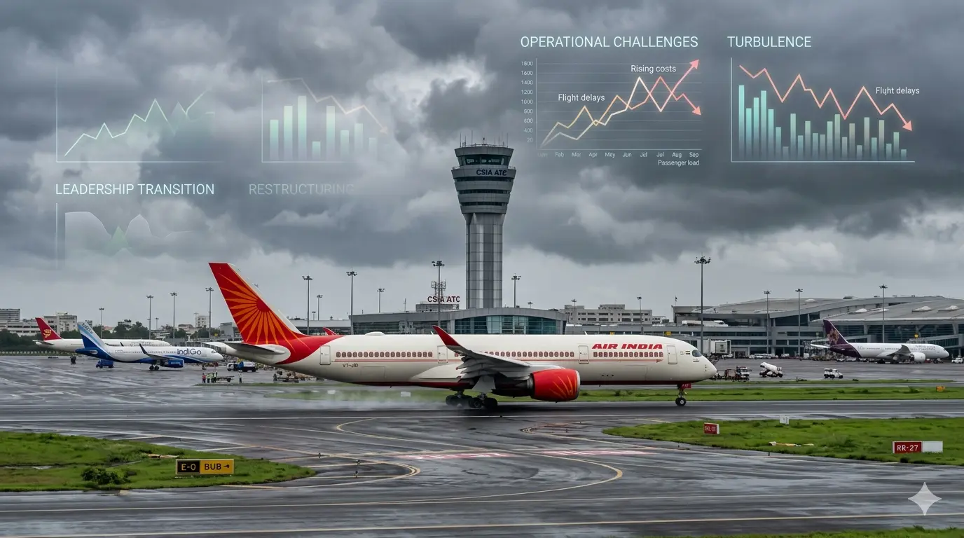 Air India aircraft on runway representing leadership change and airline challenges