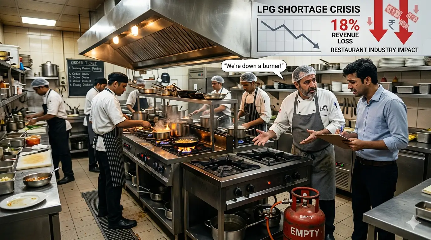 Restaurant kitchen facing LPG shortage with empty gas cylinders impacting operations