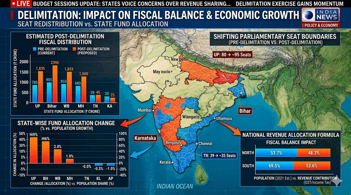 Delimitation in India affecting fiscal balance and state funding