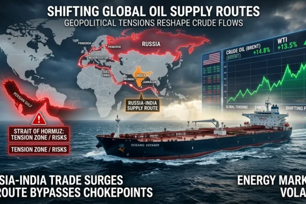 Oil tanker representing rising Russian crude imports to India amid Strait of Hormuz disruption