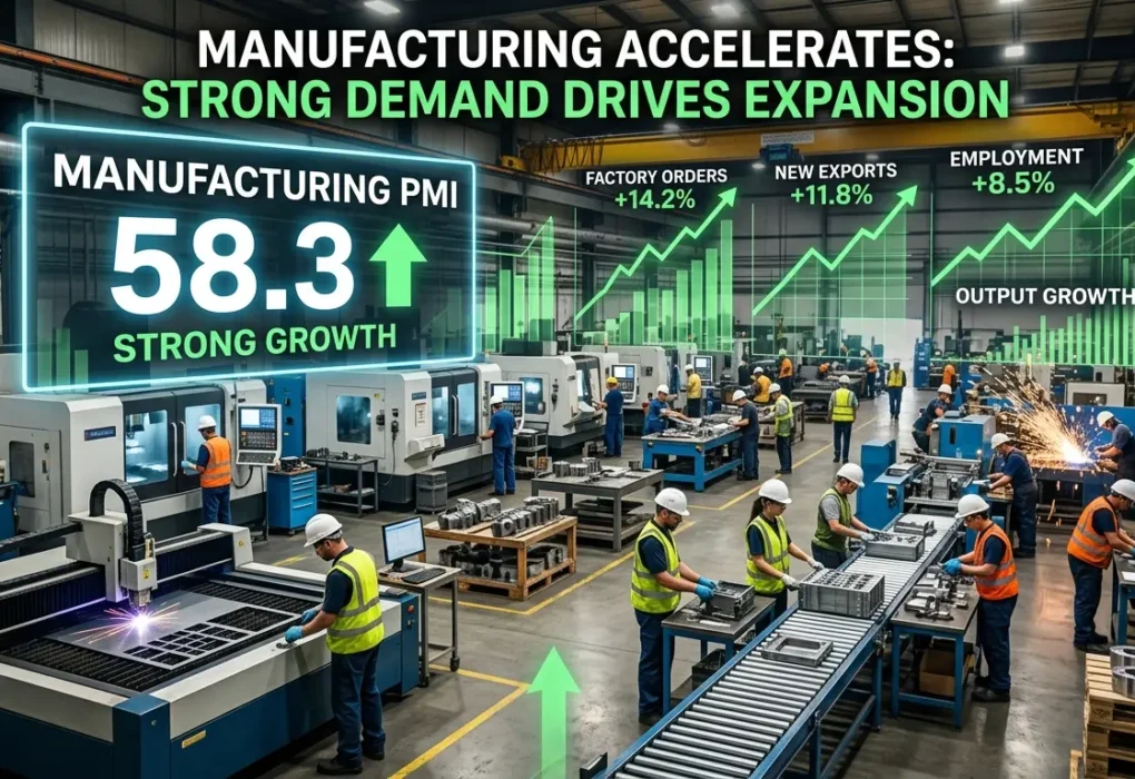 India manufacturing growth pushes PMI to 58.3 in April.