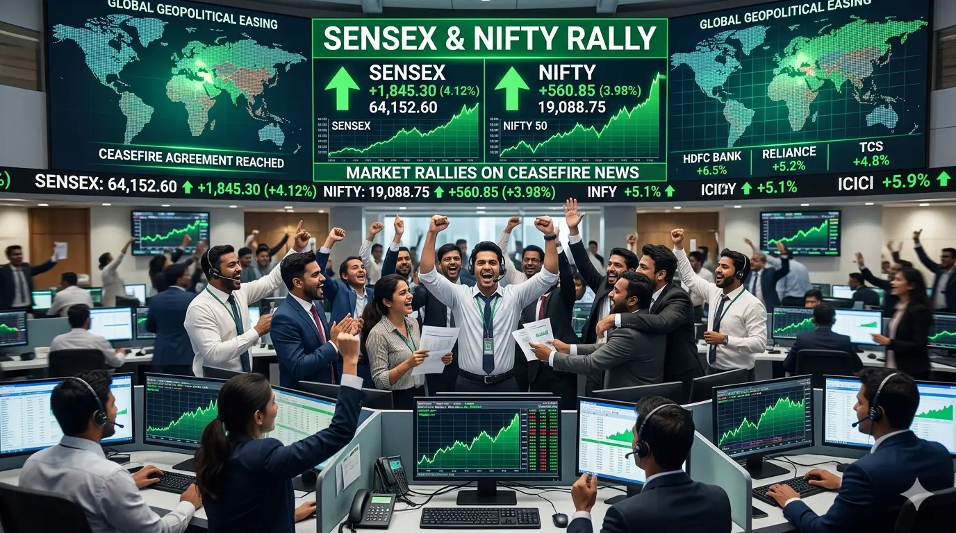 Sensex and Nifty rise sharply after ceasefire optimism boosts market sentiment