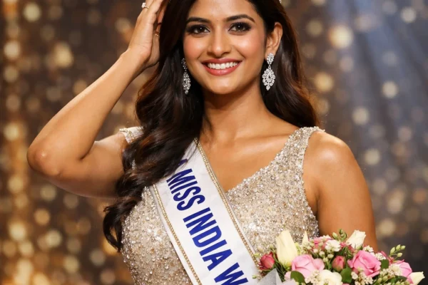 Sadhvi Satish Sail wearing crown after winning Miss India World 2026 on stage