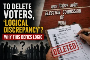 Election officials verifying voter lists with documents in India