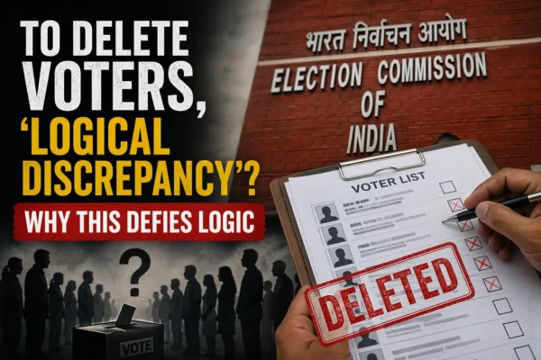 Election officials verifying voter lists with documents in India