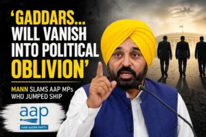 Bhagwant Mann criticizing AAP MPs who defected, warning they will face political oblivion