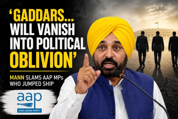 Bhagwant Mann criticizing AAP MPs who defected, warning they will face political oblivion