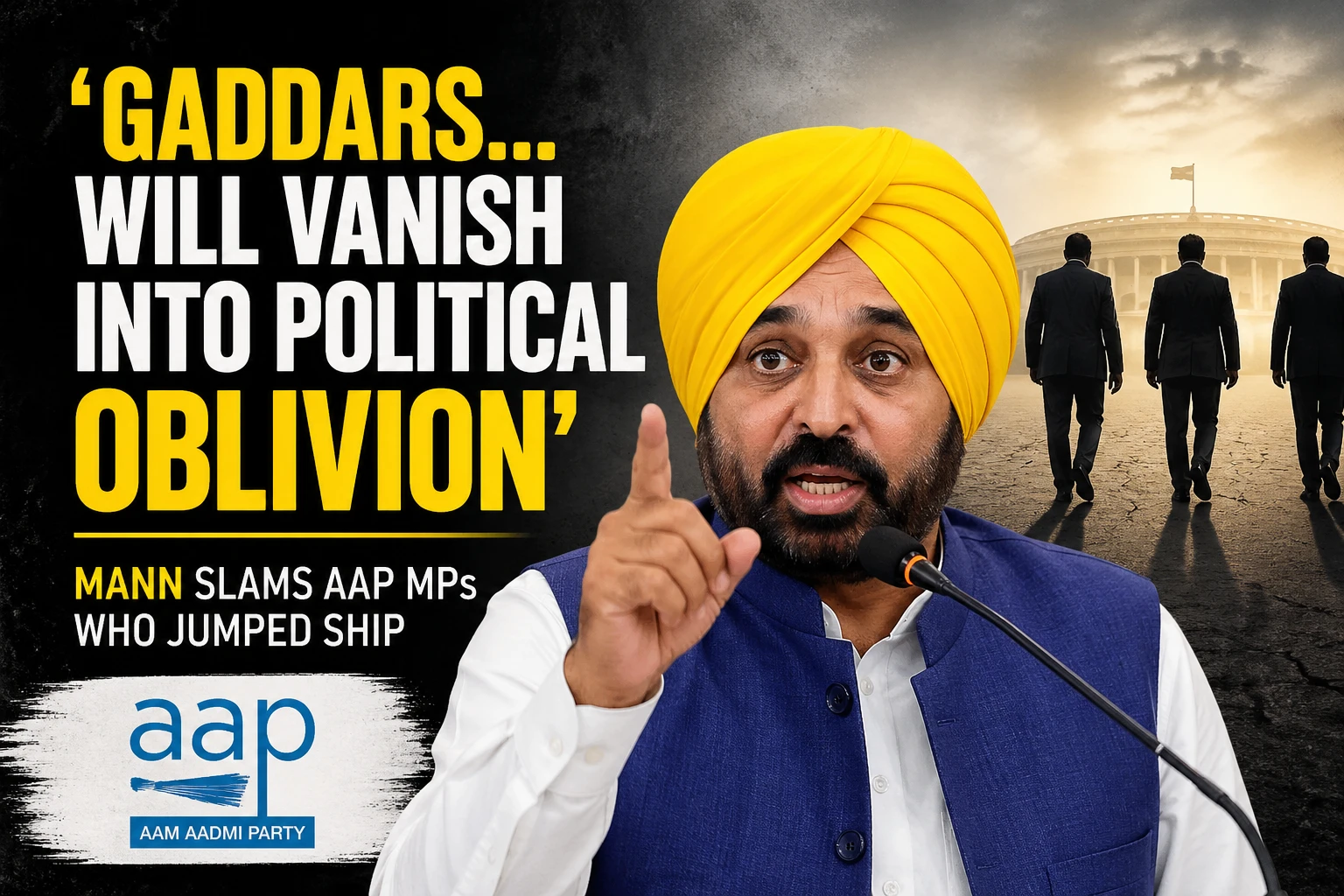 Bhagwant Mann criticizing AAP MPs who defected, warning they will face political oblivion
