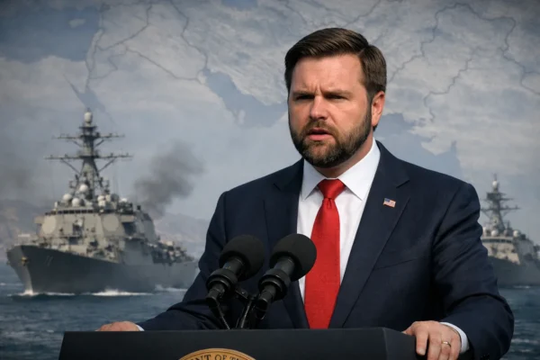 JD Vance speaking as US launches blockade of Iranian ports amid rising tensions