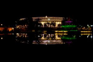 Interior view of Rajya Sabha chamber with political leaders during a parliamentary session in India