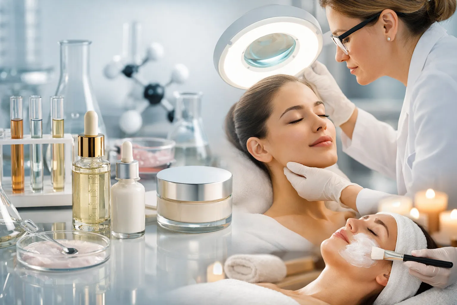 science behind bizarre skincare trends shown through luxury skincare products and dermatology environment