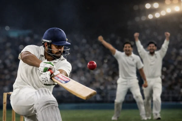 Sooryavanshi playing an attacking shot during debut match with teammates Hinge and Sakib in background