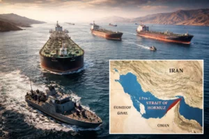 Oil tankers passing through the Strait of Hormuz amid rising geopolitical tensions