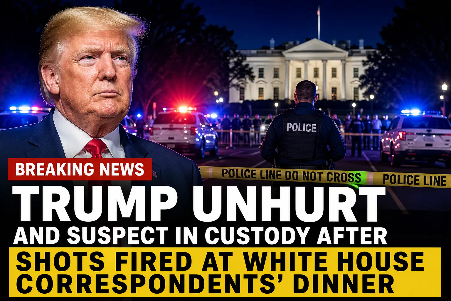 Security forces respond after gunfire near White House Correspondents' Dinner in Washington DC with Donald Trump safe