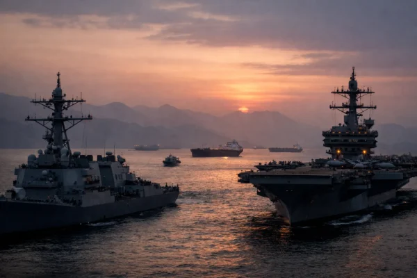 US naval ships near Strait of Hormuz amid Iran blockade tensions