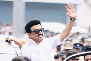 M. K. Stalin speaking at a political rally in Tamil Nadu during the delimitation debate