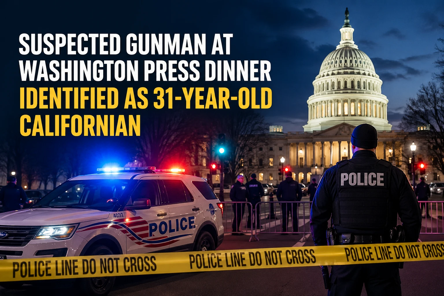 Police and security presence outside Washington press dinner venue after suspected gunman incident