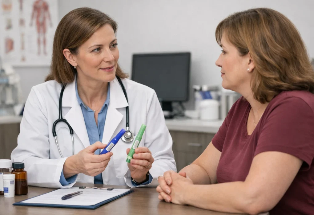 Doctor explaining weight-loss drugs to a patient before starting obesity treatment
