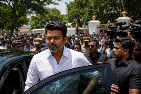 Vijay arriving for crucial governor meeting in Chennai amid Tamil Nadu government formation suspense