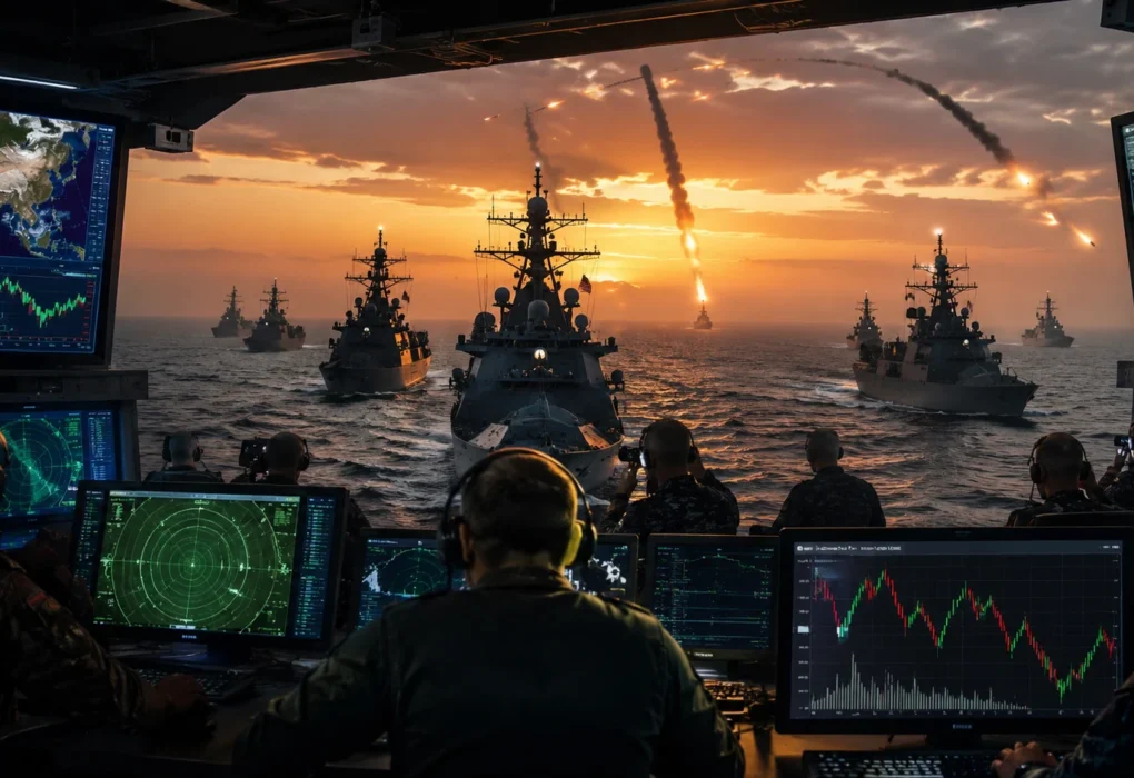 U.S. Navy vessels operating in the Strait of Hormuz amid renewed tensions with Iran in May 2026