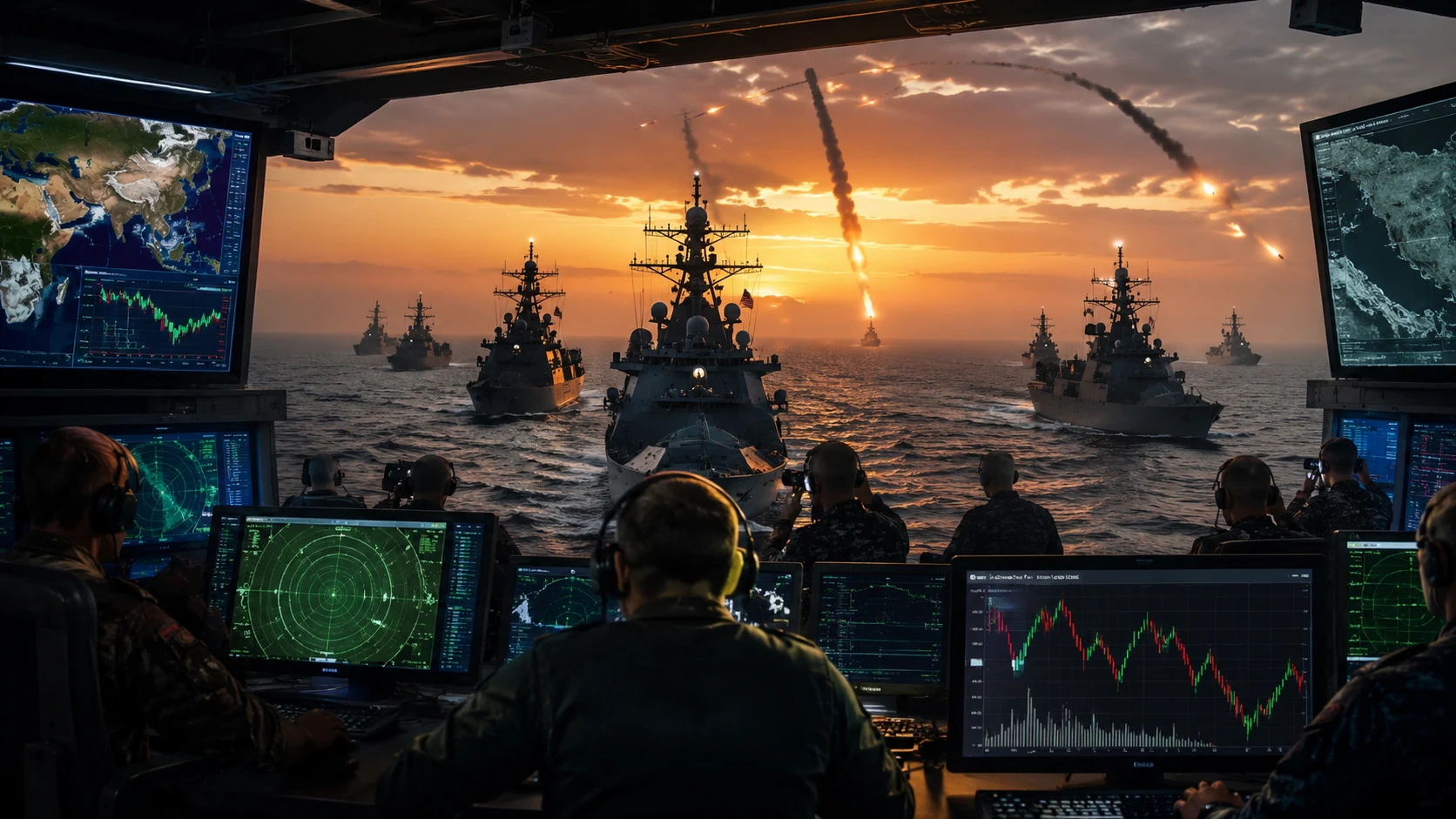 U.S. Navy vessels operating in the Strait of Hormuz amid renewed tensions with Iran in May 2026