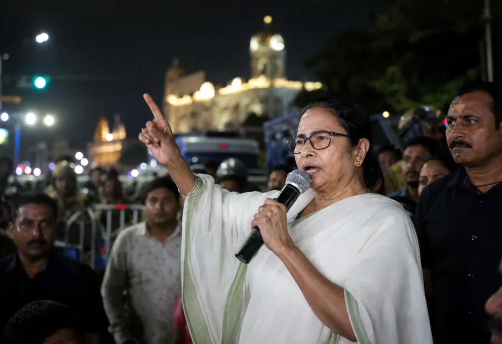 West Bengal Chief Minister Mamata Banerjee accused rivals of EVM tampering and alleged police pressure during a dramatic late-night political standoff in Kolkata, while the BJP mocked her as an “outgoing CM.”